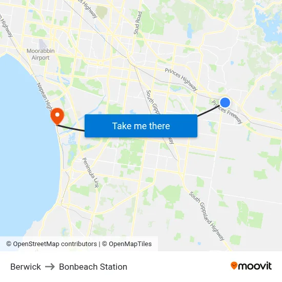 Berwick to Bonbeach Station map