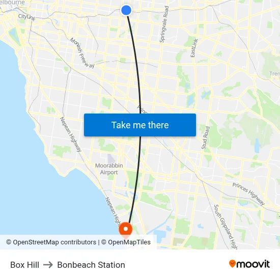 Box Hill to Bonbeach Station map