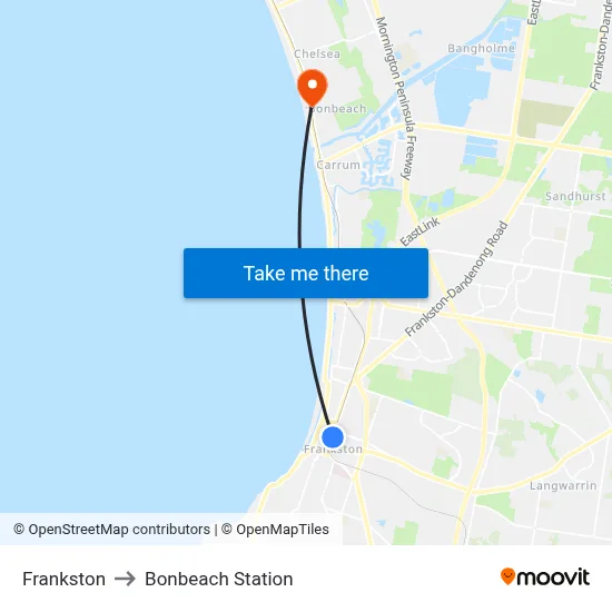 Frankston to Bonbeach Station map