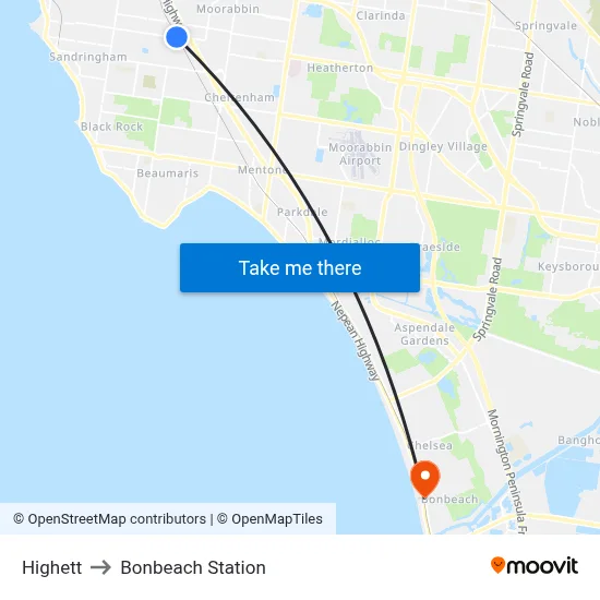 Highett to Bonbeach Station map