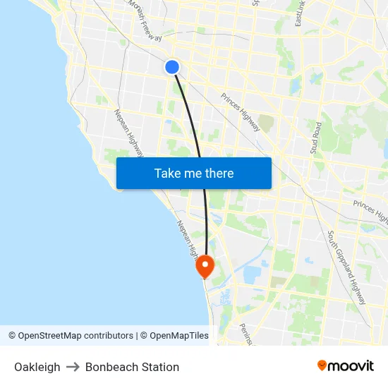 Oakleigh to Bonbeach Station map
