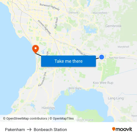 Pakenham to Bonbeach Station map
