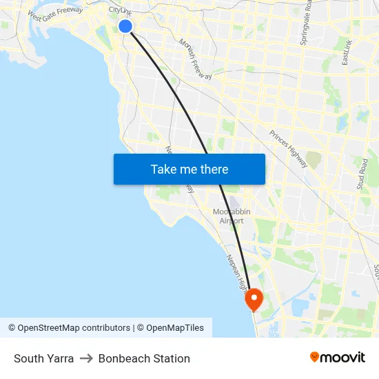 South Yarra to Bonbeach Station map