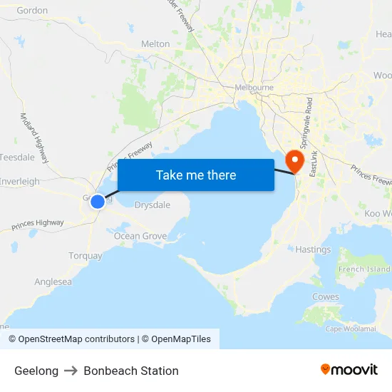 Geelong to Bonbeach Station map