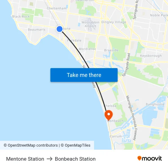 Mentone Station to Bonbeach Station map