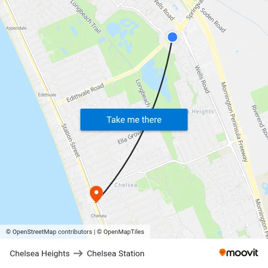 Chelsea Heights to Chelsea Station map