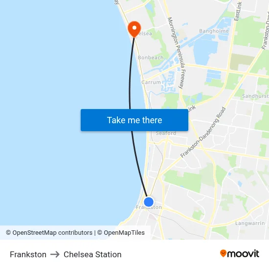 Frankston to Chelsea Station map