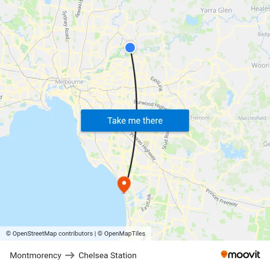 Montmorency to Chelsea Station map