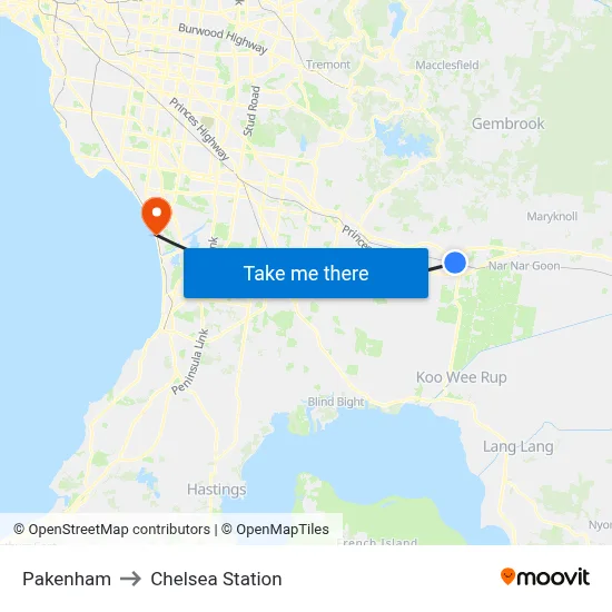 Pakenham to Chelsea Station map