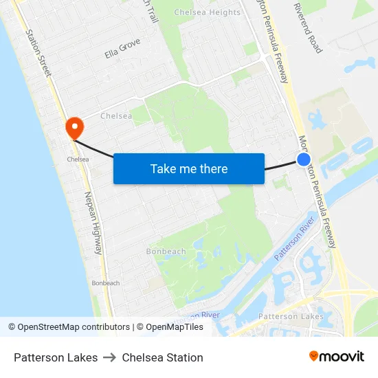 Patterson Lakes to Chelsea Station map