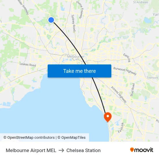 Melbourne Airport MEL to Chelsea Station map