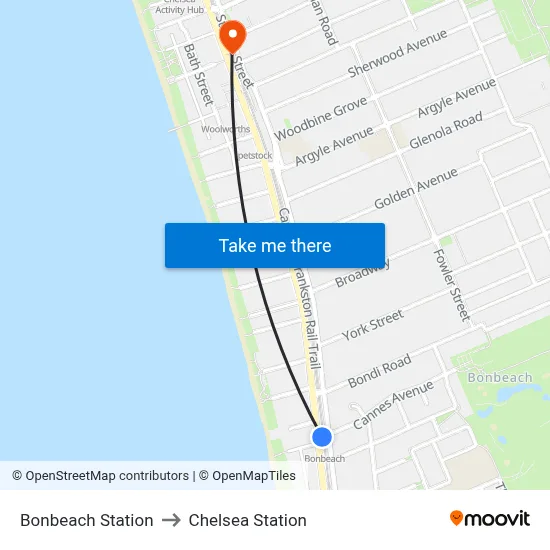 Bonbeach Station to Chelsea Station map