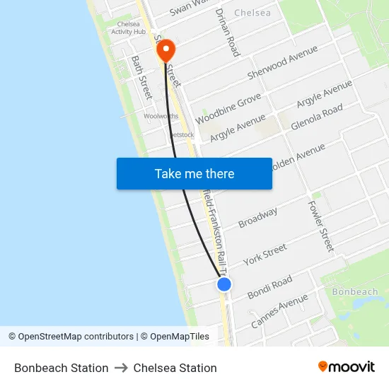 Bonbeach Station to Chelsea Station map