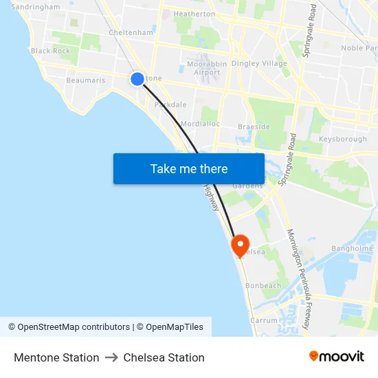 Mentone Station to Chelsea Station map