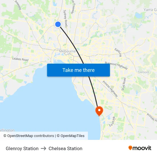 Glenroy Station to Chelsea Station map