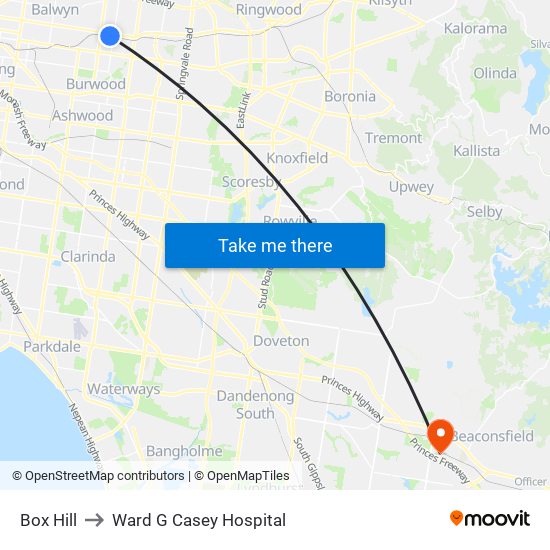 Box Hill to Ward G Casey Hospital map