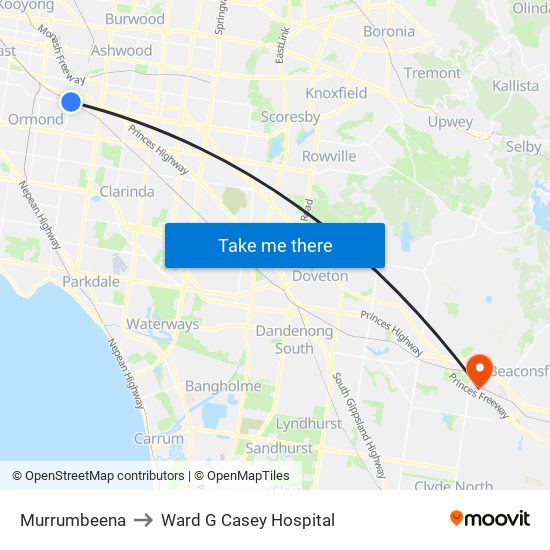 Murrumbeena to Ward G Casey Hospital map