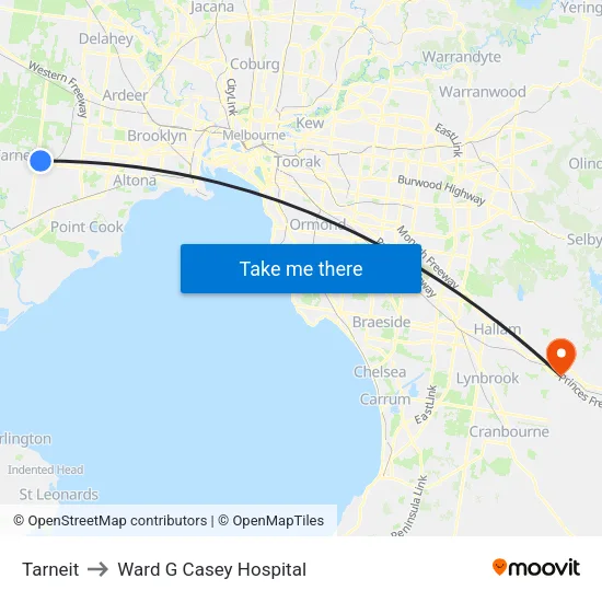 Tarneit to Ward G Casey Hospital map