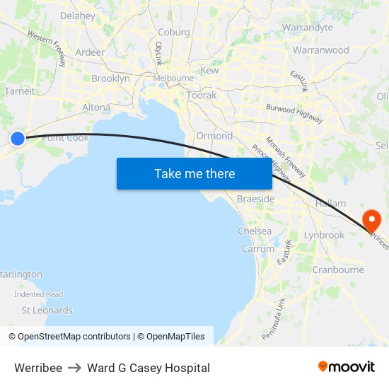Werribee to Ward G Casey Hospital map