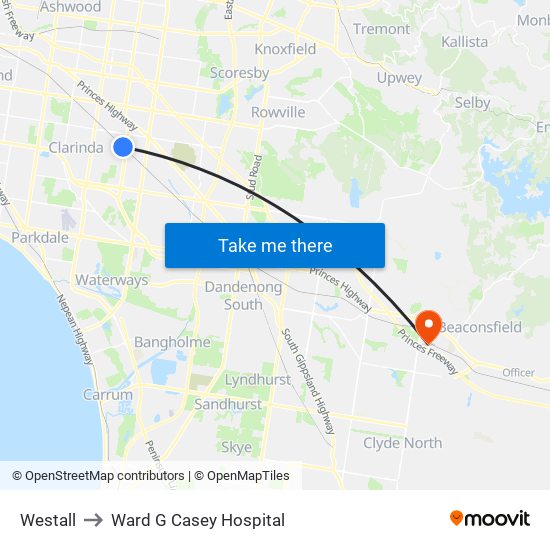 Westall to Ward G Casey Hospital map