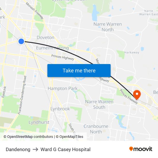 Dandenong to Ward G Casey Hospital map