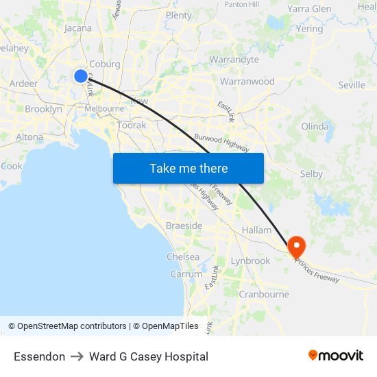 Essendon to Ward G Casey Hospital map