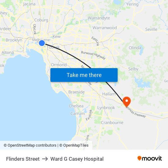 Flinders Street to Ward G Casey Hospital map