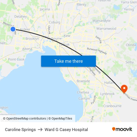 Caroline Springs to Ward G Casey Hospital map