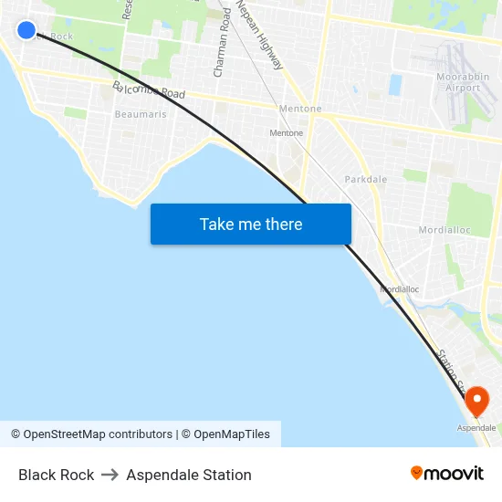Black Rock to Aspendale Station map