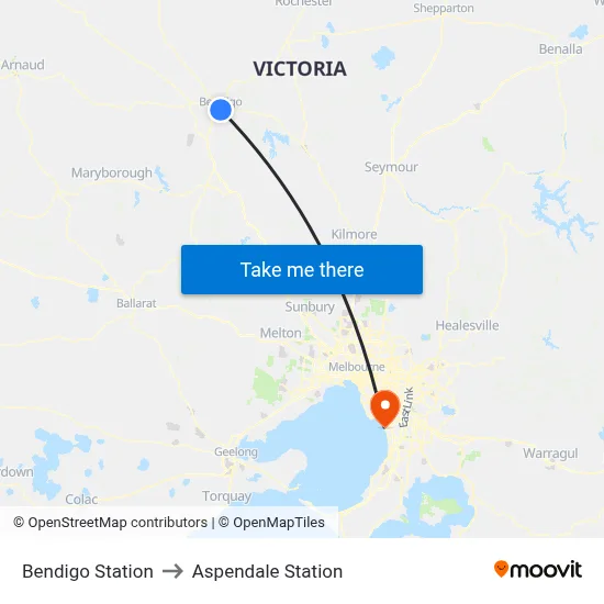 Bendigo Station to Aspendale Station map