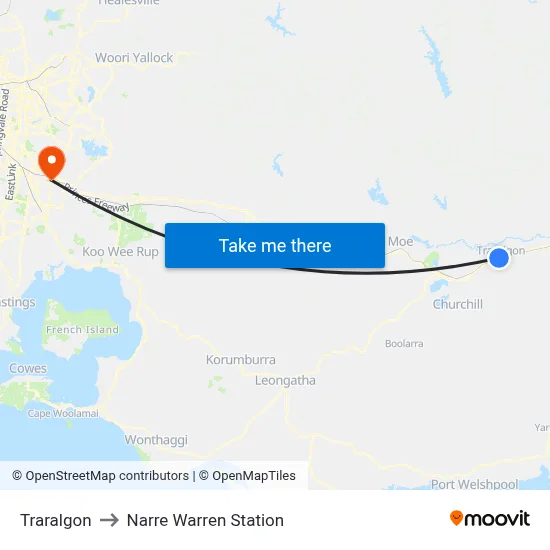 Traralgon to Narre Warren Station map