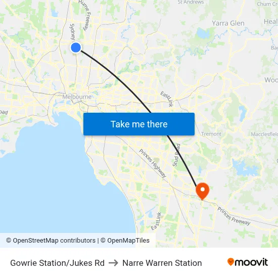 Gowrie Station/Jukes Rd to Narre Warren Station map