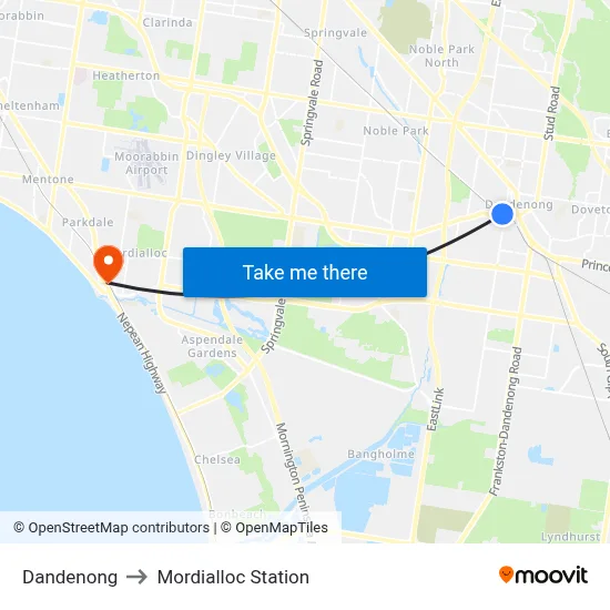 Dandenong to Mordialloc Station map