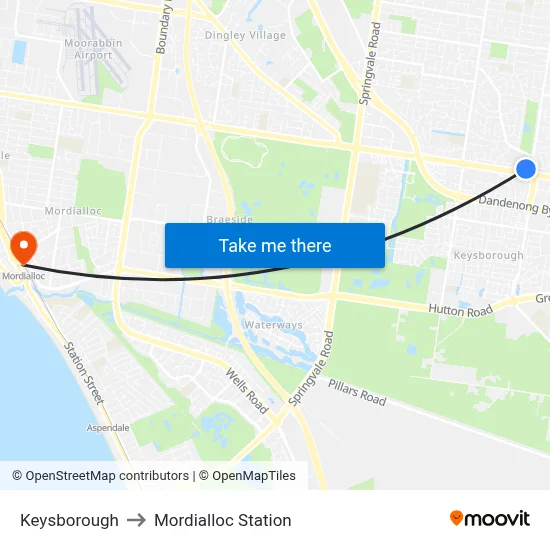 Keysborough to Mordialloc Station map