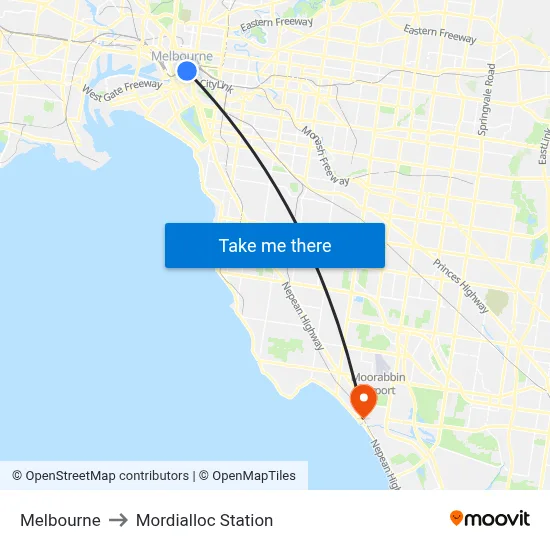 Melbourne to Mordialloc Station map