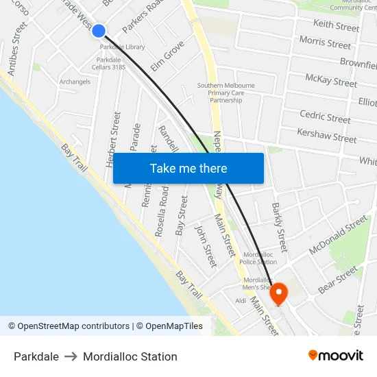 Parkdale to Mordialloc Station map