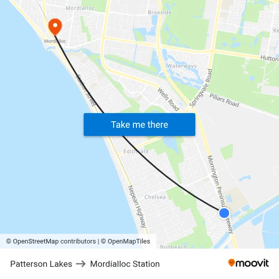Patterson Lakes to Mordialloc Station map