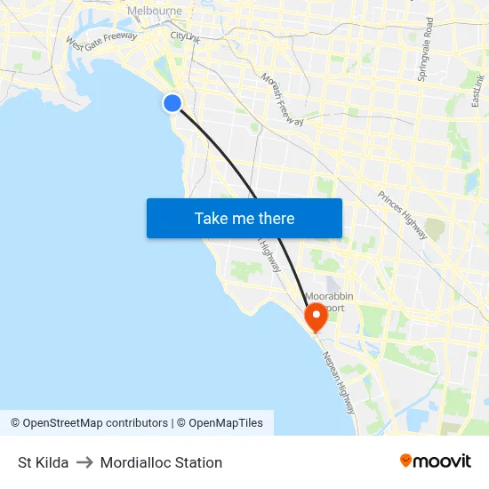St Kilda to Mordialloc Station map