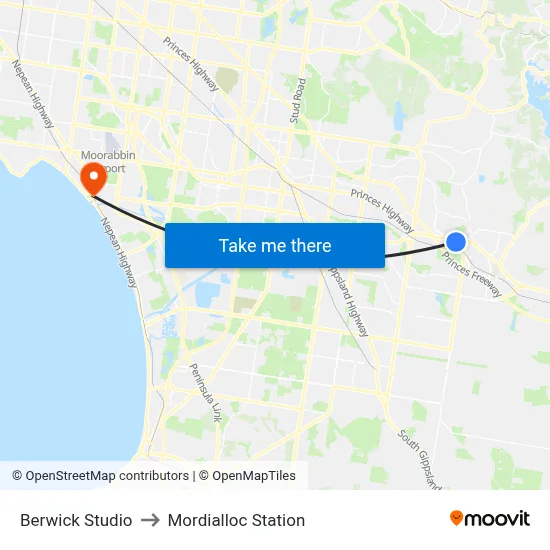 Berwick Studio to Mordialloc Station map