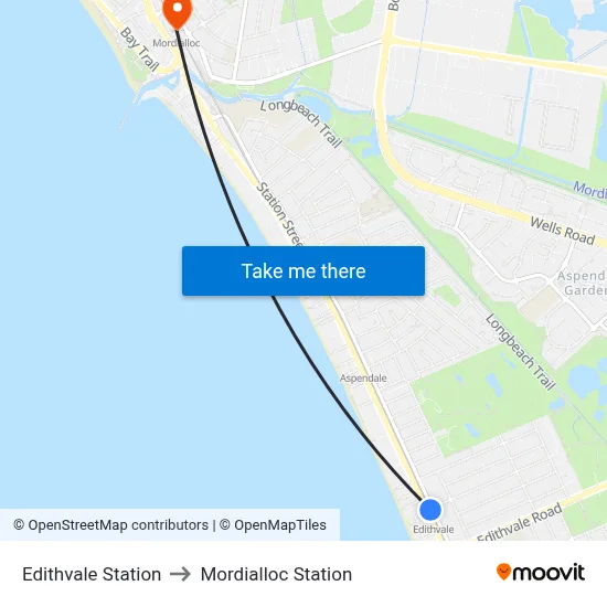 Edithvale Station to Mordialloc Station map