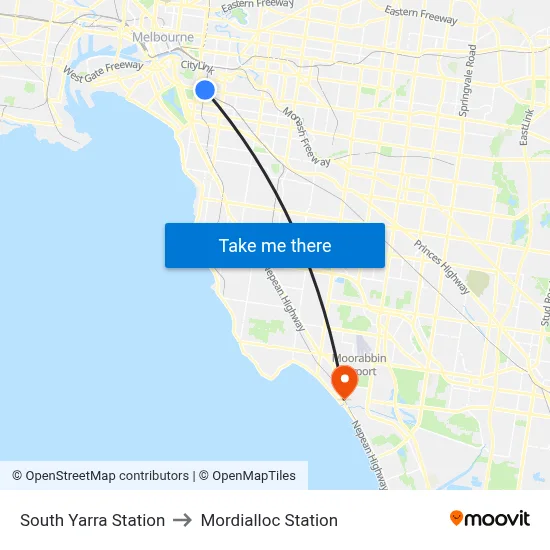 South Yarra Station to Mordialloc Station map