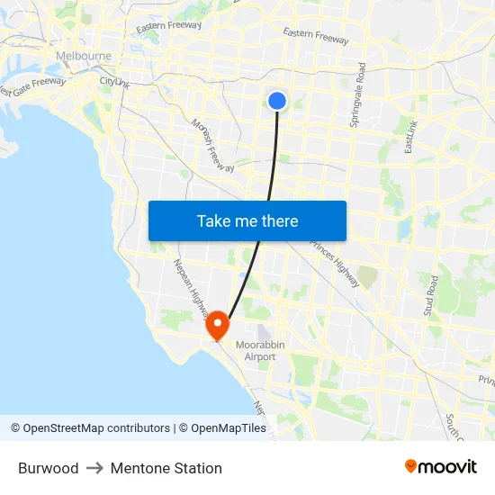 Burwood to Mentone Station map
