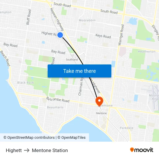 Highett to Mentone Station map