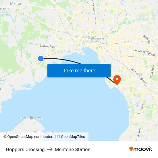 Hoppers Crossing to Mentone Station map