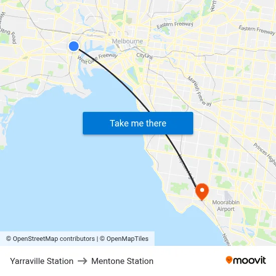 Yarraville Station to Mentone Station map