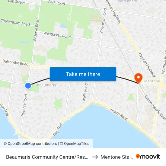 Beaumaris Community Centre/Reserve Rd to Mentone Station map