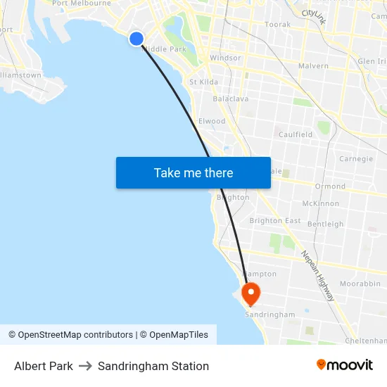 Albert Park to Sandringham Station map