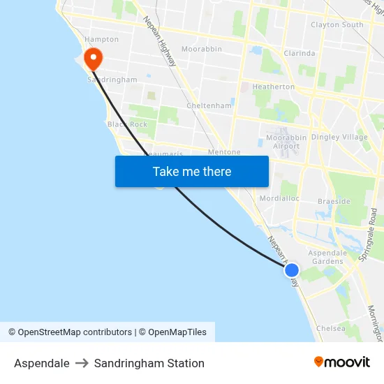 Aspendale to Sandringham Station map