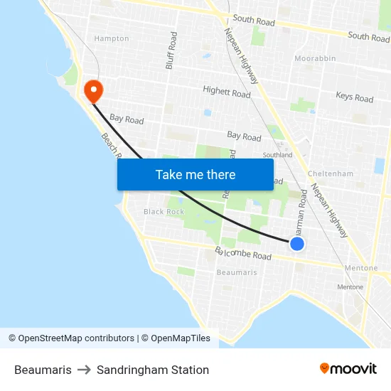 Beaumaris to Sandringham Station map
