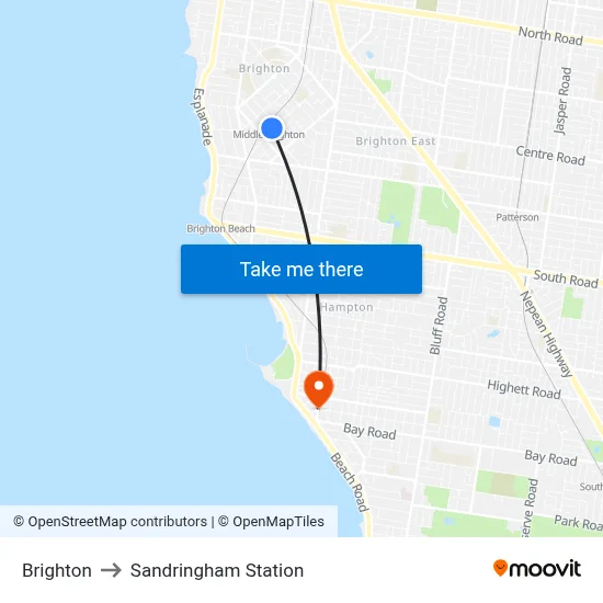 Brighton to Sandringham Station map